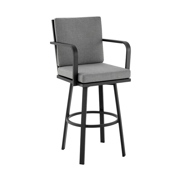 Armen Living Don 30" Outdoor Patio Swivel Bar Stool in Black Aluminum with Gray Cushions 840254332485 - main